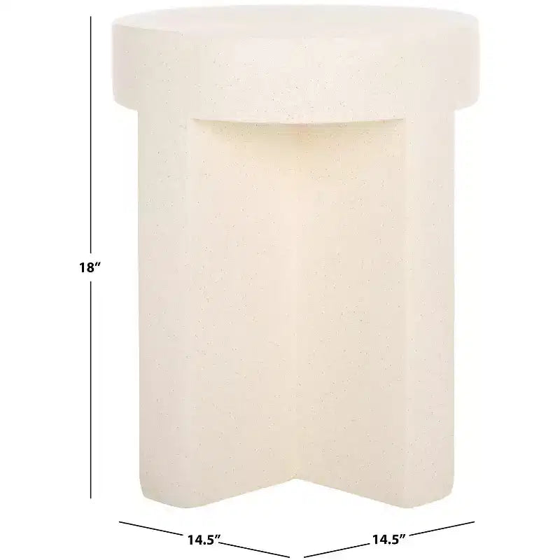 Round Accent Table – White Sculptural Cross Base, Modern Indoor Design