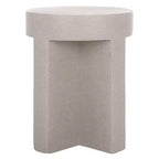 Round Accent Table – White Sculptural Cross Base, Modern Indoor Design