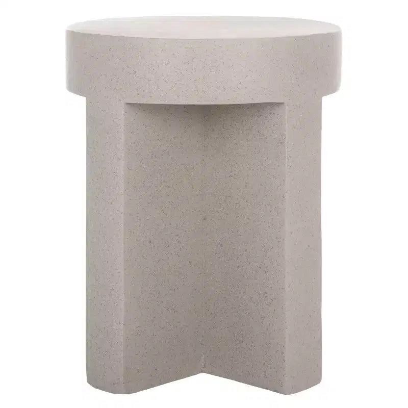 Round Accent Table – White Sculptural Cross Base, Modern Indoor Design