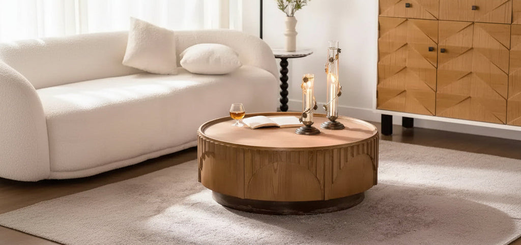GDFStudio Griselda 36.22 Round Wood Pedestal Coffee Table