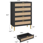 Cassettiera alta in rattan con 5 cassetti – Contenitore verticale salvaspazio con dettagli in metallo