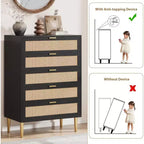 Cassettiera alta in rattan con 5 cassetti – Contenitore verticale salvaspazio con dettagli in metallo