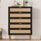 Cassettiera alta in rattan con 5 cassetti – Contenitore verticale salvaspazio con dettagli in metallo