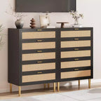 Cassettiera alta in rattan con 5 cassetti – Contenitore verticale salvaspazio con dettagli in metallo