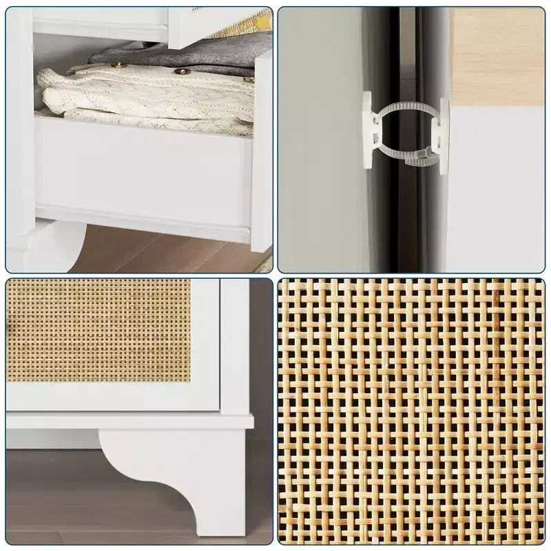 Cassettiera a 7 cassetti, cassettiere e comò moderni in legno di rattan naturale per camera da letto, cassettiera organizer larga con cassetti profondi