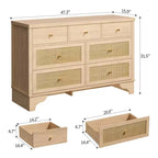 Cassettiera a 7 cassetti, cassettiere e comò moderni in legno di rattan naturale per camera da letto, cassettiera organizer larga con cassetti profondi