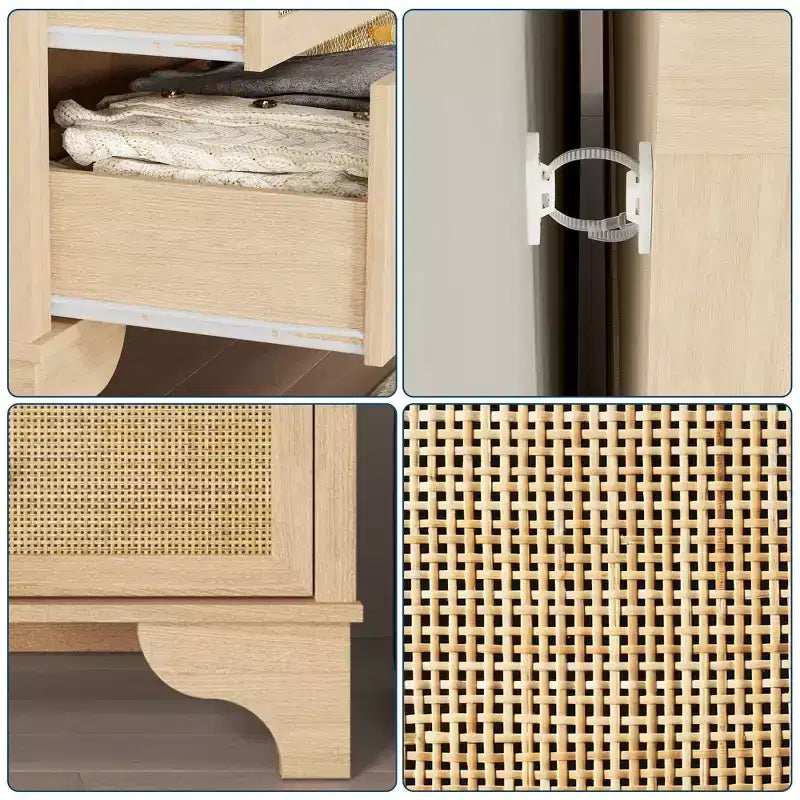 Cassettiera a 7 cassetti, cassettiere e comò moderni in legno di rattan naturale per camera da letto, cassettiera organizer larga con cassetti profondi