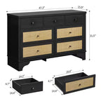 Cassettiera a 7 cassetti, cassettiere e comò moderni in legno di rattan naturale per camera da letto, cassettiera organizer larga con cassetti profondi