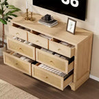 Cassettiera a 7 cassetti, cassettiere e comò moderni in legno di rattan naturale per camera da letto, cassettiera organizer larga con cassetti profondi