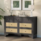 Cassettiera a 7 cassetti, cassettiere e comò moderni in legno di rattan naturale per camera da letto, cassettiera organizer larga con cassetti profondi