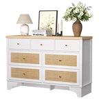 Cassettiera a 7 cassetti, cassettiere e comò moderni in legno di rattan naturale per camera da letto, cassettiera organizer larga con cassetti profondi