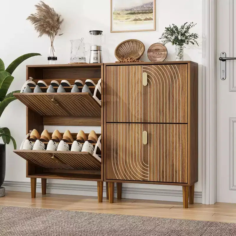 Mobile scarpiera mid-century – 2 ante a ribalta, ripiani regolabili, 95,8 cm di altezza