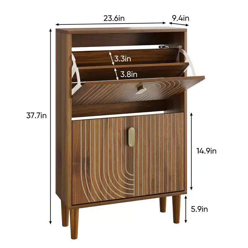 Mobile scarpiera mid-century – 2 ante a ribalta, ripiani regolabili, 95,8 cm di altezza