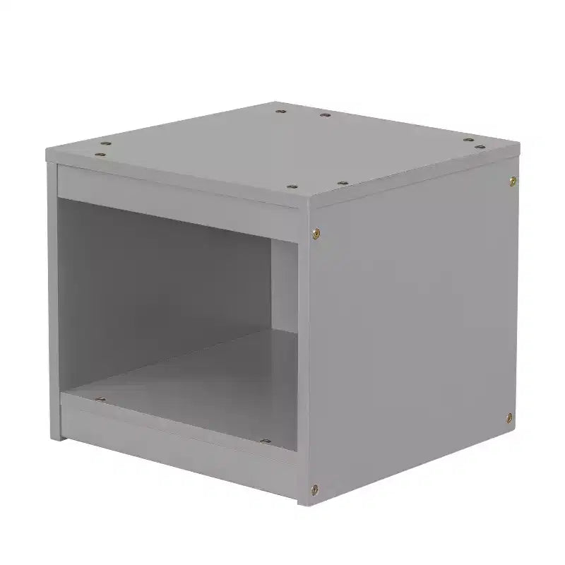 Letto a pavimento con sponde a forma di casetta bifamiliare – Letto per bambini in legno massello, grigio