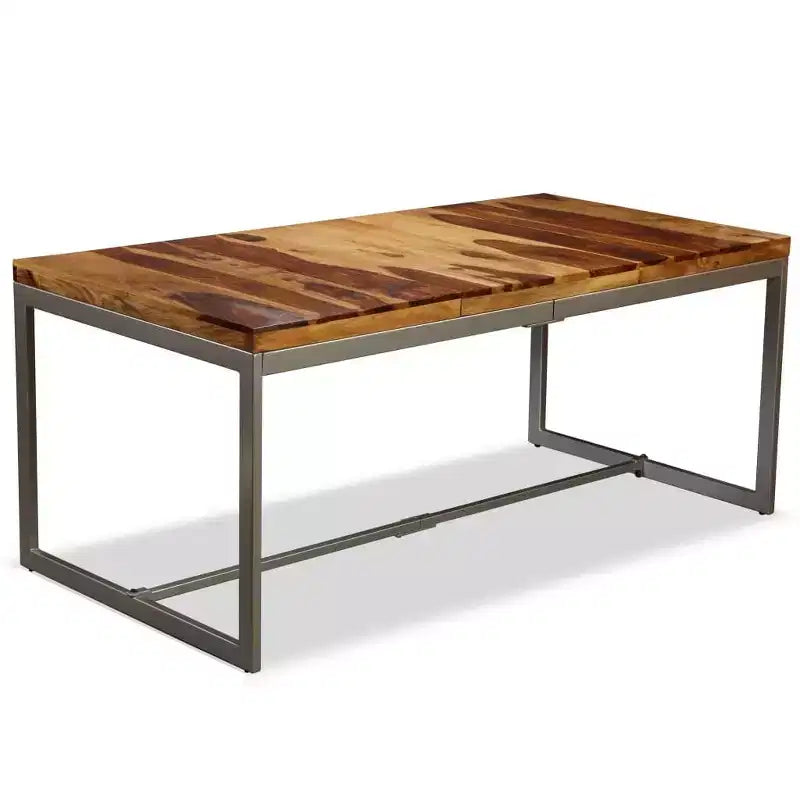 Tavolo da Pranzo Industriale – Legno Massello di Acacia e Acciaio Verniciato a Polvere, Marrone e Nero