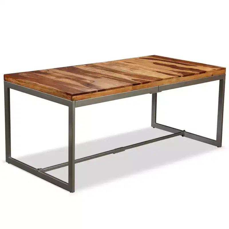 Tavolo da Pranzo Industriale – Legno Massello di Acacia e Acciaio Verniciato a Polvere, Marrone e Nero