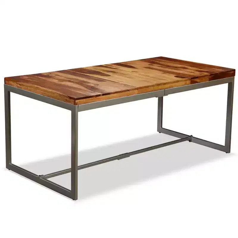 Tavolo da Pranzo Industriale – Legno Massello di Acacia e Acciaio Verniciato a Polvere, Marrone e Nero