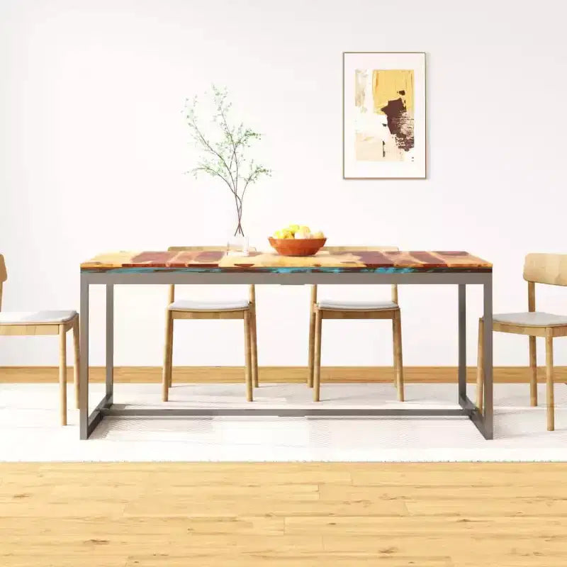 Tavolo da Pranzo Industriale – Legno Massello di Acacia e Acciaio Verniciato a Polvere, Marrone e Nero