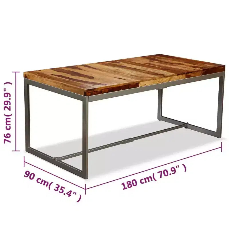 Tavolo da Pranzo Industriale – Legno Massello di Acacia e Acciaio Verniciato a Polvere, Marrone e Nero
