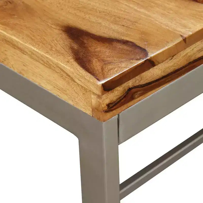 Tavolo da Pranzo Industriale – Legno Massello di Acacia e Acciaio Verniciato a Polvere, Marrone e Nero