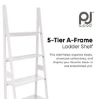 Scaffale a Scala a 5 Ripiani – Organizzatore Espositivo in Legno per Libri e Oggetti Decorativi, Bianco