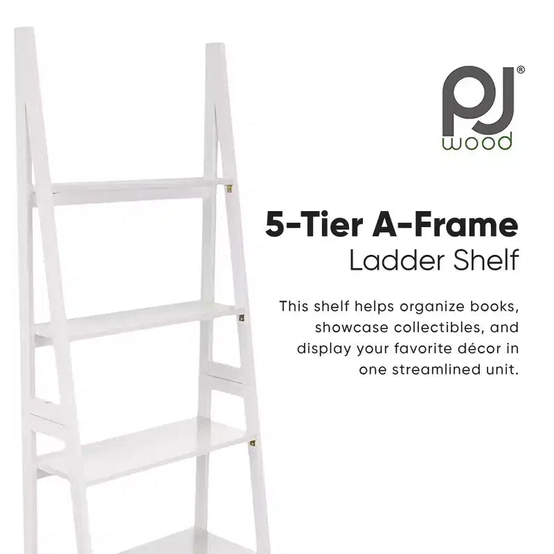 Scaffale a Scala a 5 Ripiani – Organizzatore Espositivo in Legno per Libri e Oggetti Decorativi, Bianco