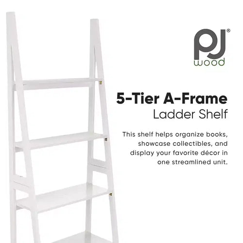 Scaffale a Scala a 5 Ripiani – Organizzatore Espositivo in Legno per Libri e Oggetti Decorativi, Bianco