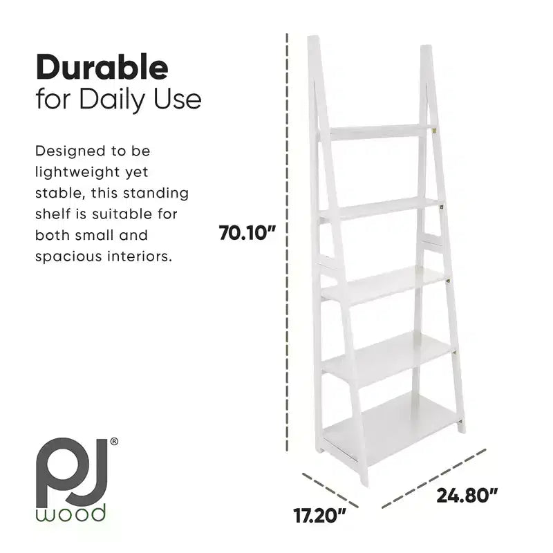 Scaffale a Scala a 5 Ripiani – Organizzatore Espositivo in Legno per Libri e Oggetti Decorativi, Bianco