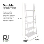 Scaffale a Scala a 5 Ripiani – Organizzatore Espositivo in Legno per Libri e Oggetti Decorativi, Bianco