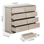 Comò Orizzontale a 8 Cassetti – 130 cm di Larghezza, MDF Antigraffio, Cassetti in Simil Lino