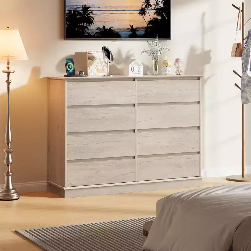 Comò Orizzontale a 8 Cassetti – 130 cm di Larghezza, MDF Antigraffio, Cassetti in Simil Lino