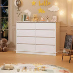 Comò Orizzontale a 8 Cassetti – 130 cm di Larghezza, MDF Antigraffio, Cassetti in Simil Lino