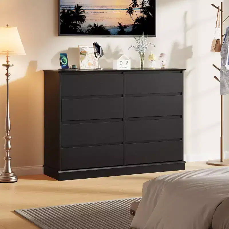 Comò Orizzontale a 8 Cassetti – 130 cm di Larghezza, MDF Antigraffio, Cassetti in Simil Lino