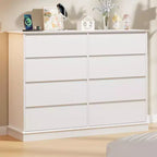 Comò Orizzontale a 8 Cassetti – 130 cm di Larghezza, MDF Antigraffio, Cassetti in Simil Lino