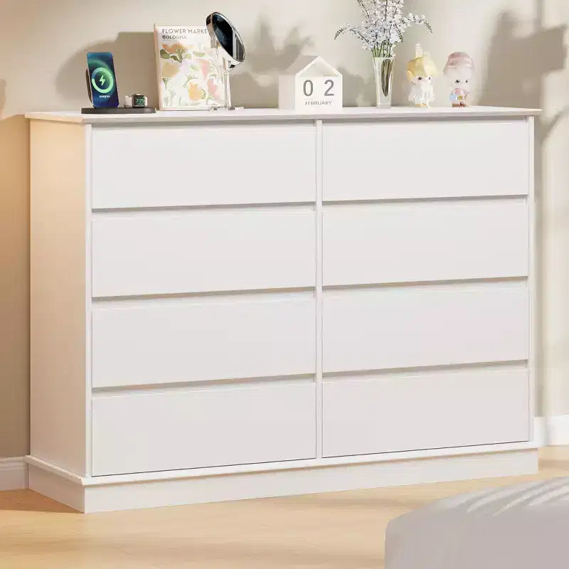 Comò Orizzontale a 8 Cassetti – 130 cm di Larghezza, MDF Antigraffio, Cassetti in Simil Lino