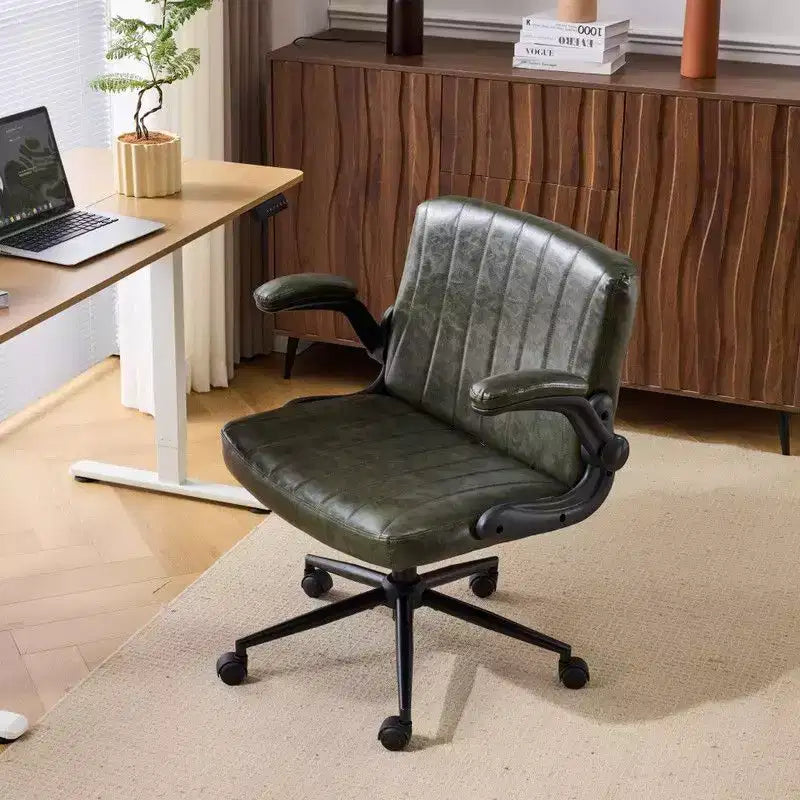 Sedia Girevole in Pelle Oliata Cerata con Braccioli Ribaltabili – Ergonomica, Girevole a 360°