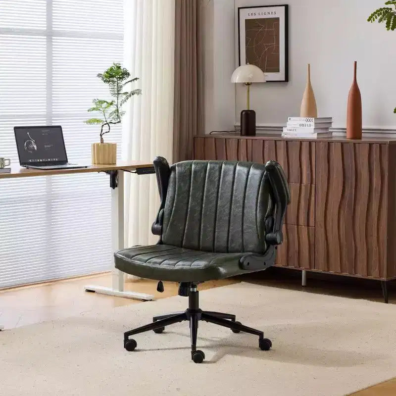 Sedia Girevole in Pelle Oliata Cerata con Braccioli Ribaltabili – Ergonomica, Girevole a 360°