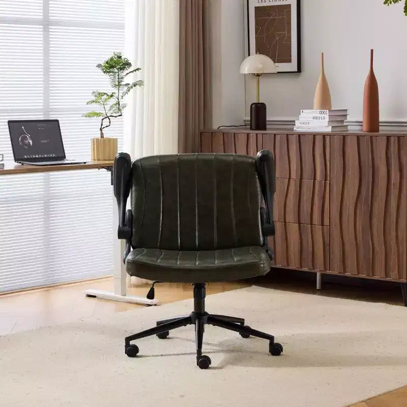 Sedia Girevole in Pelle Oliata Cerata con Braccioli Ribaltabili – Ergonomica, Girevole a 360°