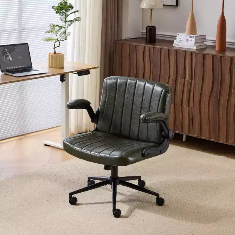 Sedia Girevole in Pelle Oliata Cerata con Braccioli Ribaltabili – Ergonomica, Girevole a 360°