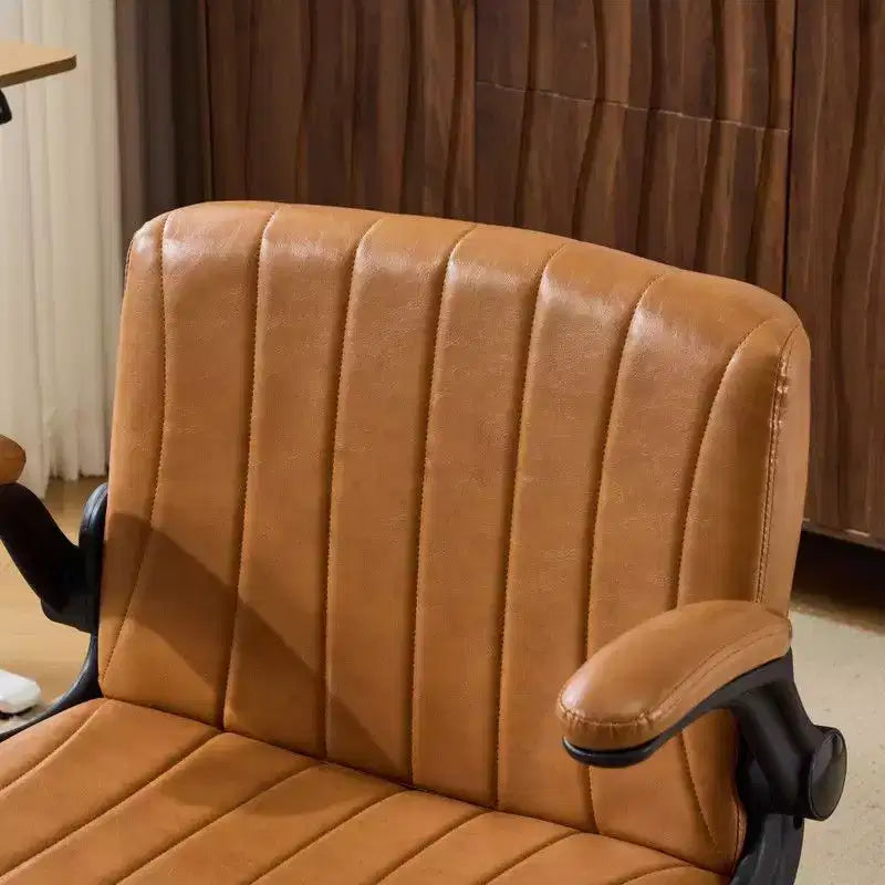 Sedia Girevole in Pelle Oliata Cerata con Braccioli Ribaltabili – Ergonomica, Girevole a 360°