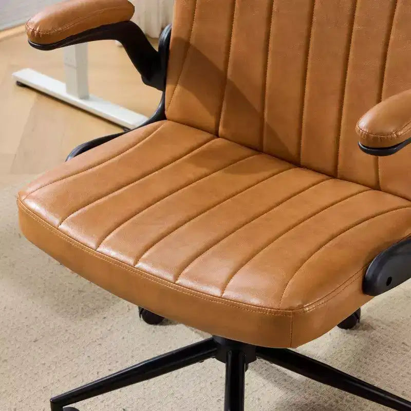 Sedia Girevole in Pelle Oliata Cerata con Braccioli Ribaltabili – Ergonomica, Girevole a 360°