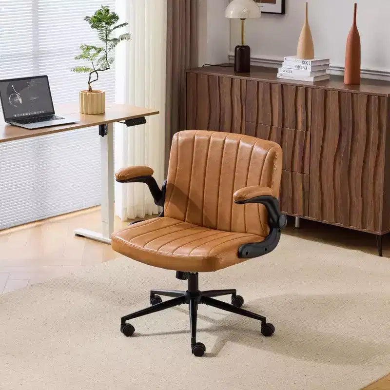 Sedia Girevole in Pelle Oliata Cerata con Braccioli Ribaltabili – Ergonomica, Girevole a 360°