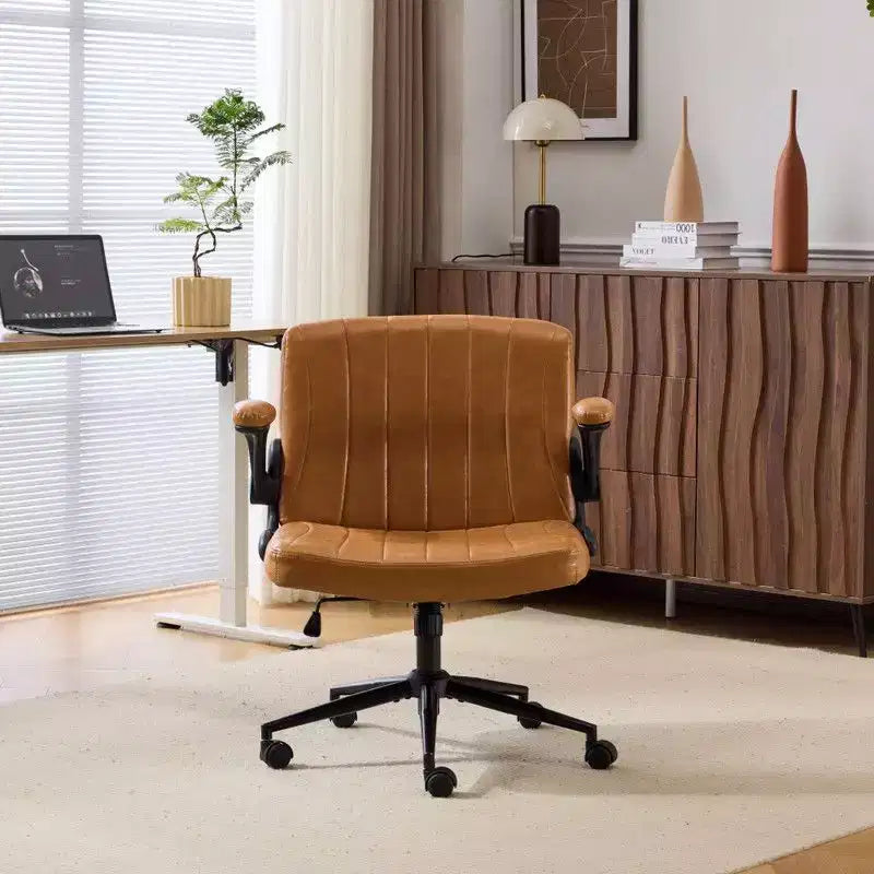 Sedia Girevole in Pelle Oliata Cerata con Braccioli Ribaltabili – Ergonomica, Girevole a 360°