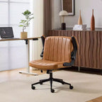 Sedia Girevole in Pelle Oliata Cerata con Braccioli Ribaltabili – Ergonomica, Girevole a 360°