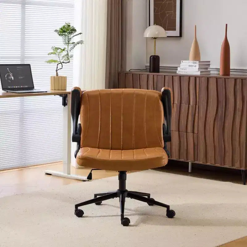 Sedia Girevole in Pelle Oliata Cerata con Braccioli Ribaltabili – Ergonomica, Girevole a 360°