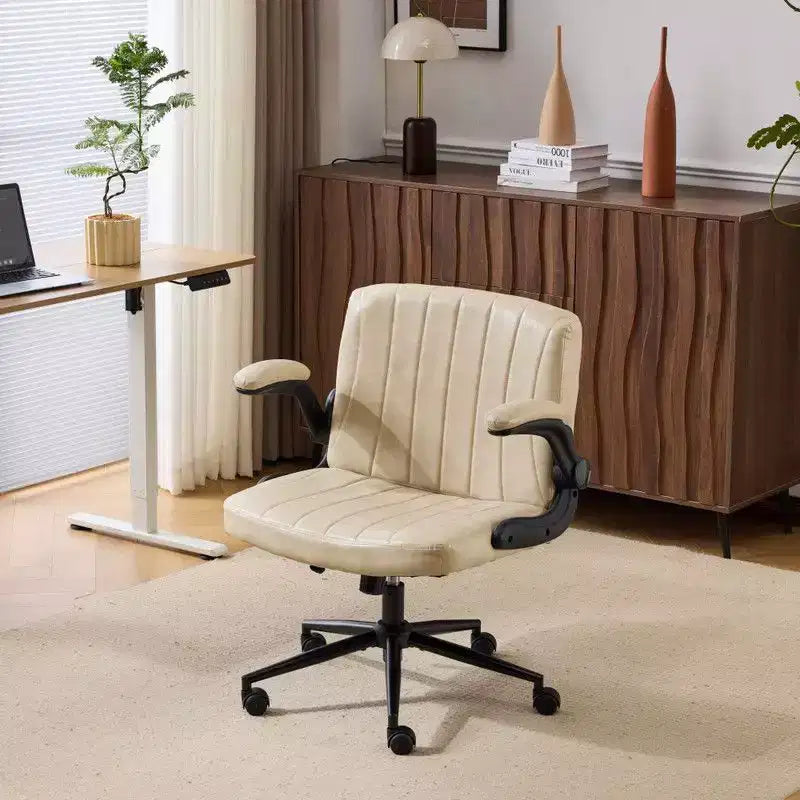Sedia Girevole in Pelle Oliata Cerata con Braccioli Ribaltabili – Ergonomica, Girevole a 360°