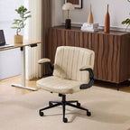 Sedia Girevole in Pelle Oliata Cerata con Braccioli Ribaltabili – Ergonomica, Girevole a 360°