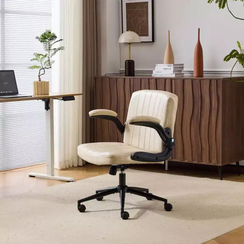 Sedia Girevole in Pelle Oliata Cerata con Braccioli Ribaltabili – Ergonomica, Girevole a 360°