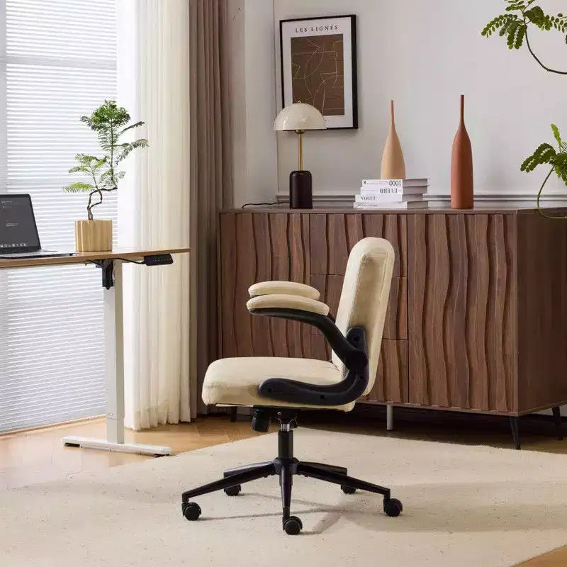 Sedia Girevole in Pelle Oliata Cerata con Braccioli Ribaltabili – Ergonomica, Girevole a 360°