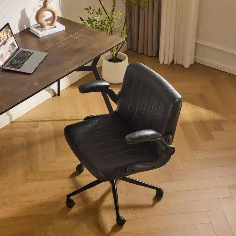 Sedia Girevole in Pelle Oliata Cerata con Braccioli Ribaltabili – Ergonomica, Girevole a 360°